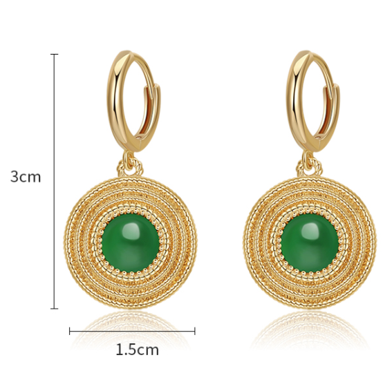 French Vintage Round Medallion Earrings – Gold-Plated Retro Charm