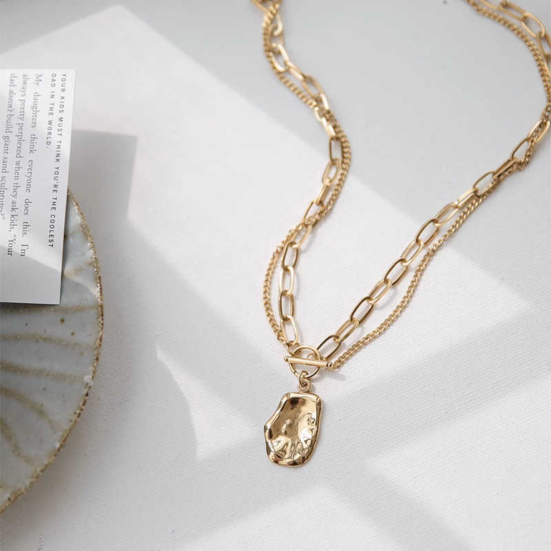 Gold Oval Pendant Double-Layer OT Buckle Necklace – Chic Layered Design