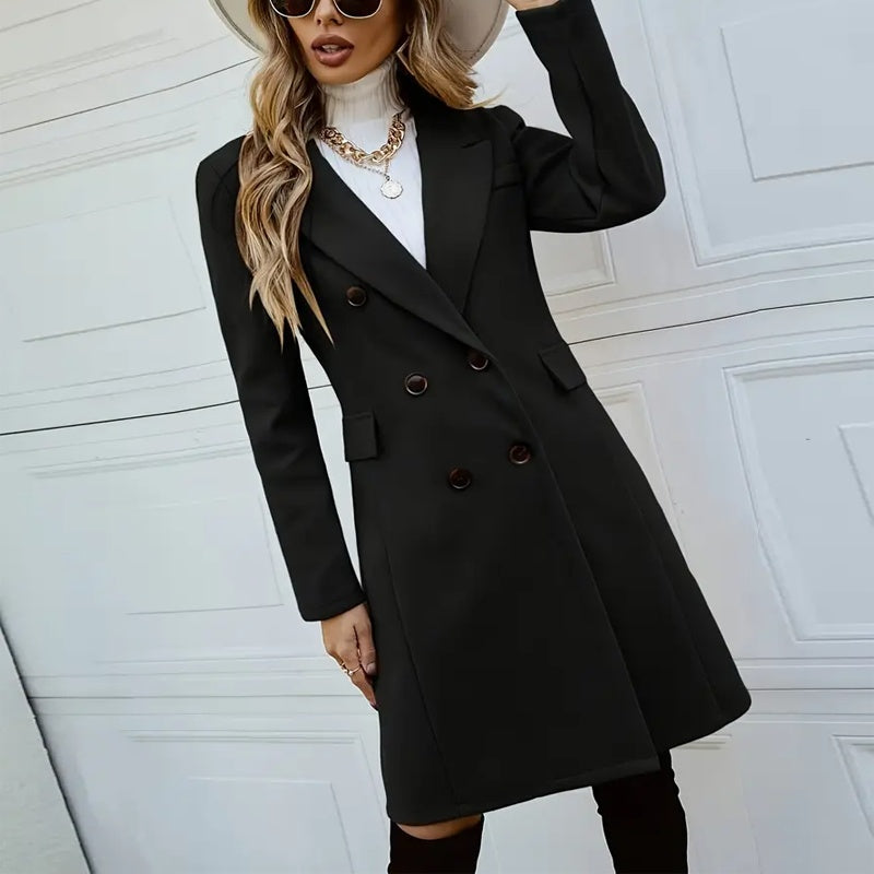 Double-Breasted Wool-Like Mid-Length Coat – Classic Structure, Effortless Sophistication