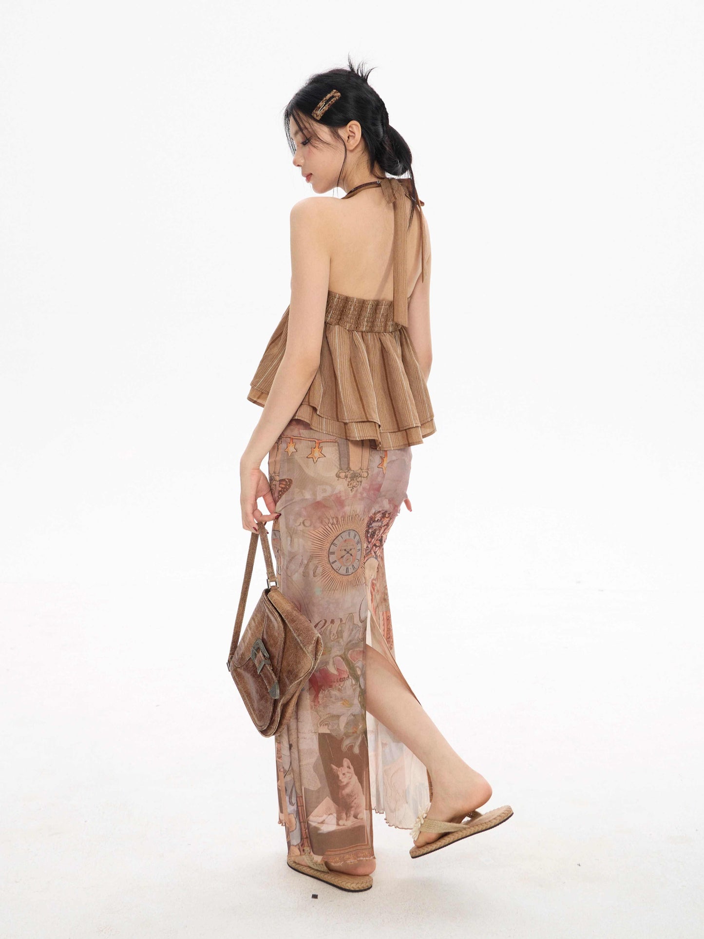 Soft Drift Printed Fishtail Midi Skirt