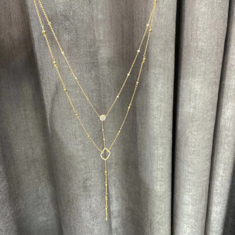 S925 Gold Double-Layer Y-Shaped Adjustable Necklace – Elegant Minimalist Design