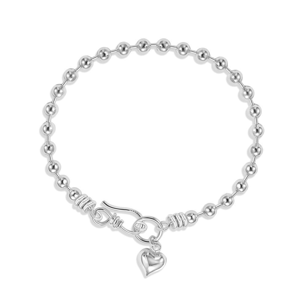 S925 Sterling Silver Beaded Heart Bracelet — Minimal Love Chain