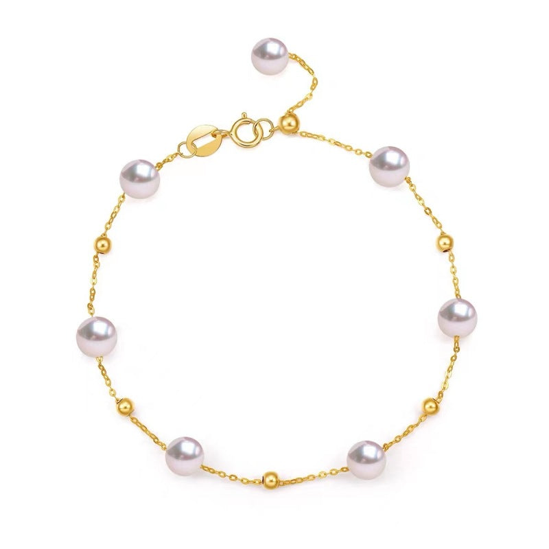 18K Gold Starry Pearl Bracelet – Delicate Minimalist Chain