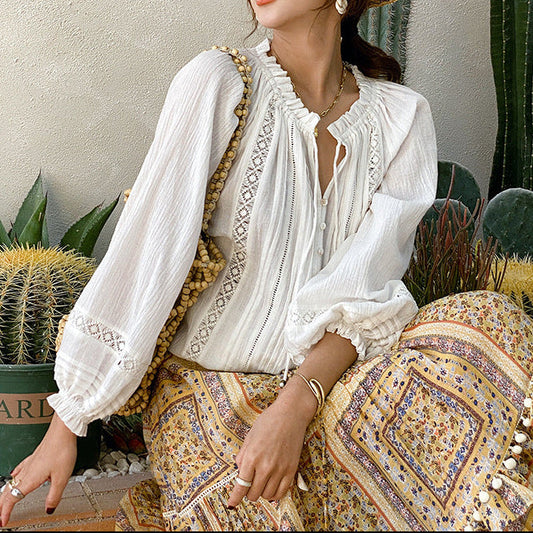 French Cotton Lantern Sleeve Shirt – Soft White