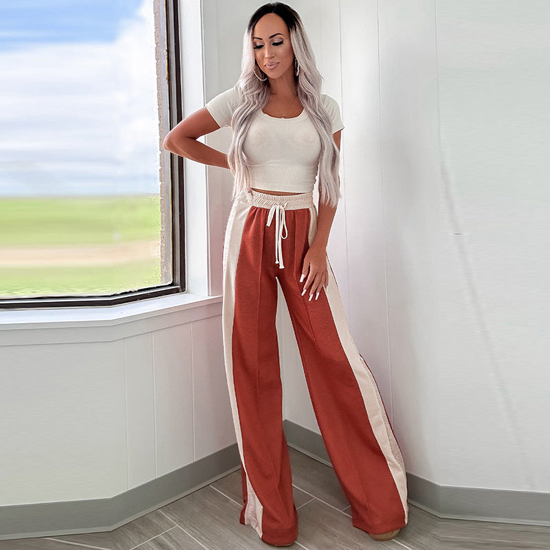 Nalani Contrast Flow High-Waist Pants - Effortless ease with a subtle statement