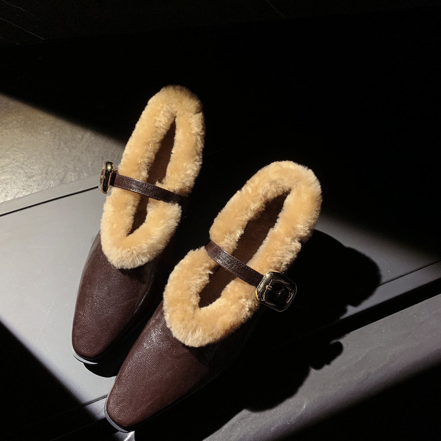 Nalani Shearling Strap Flats