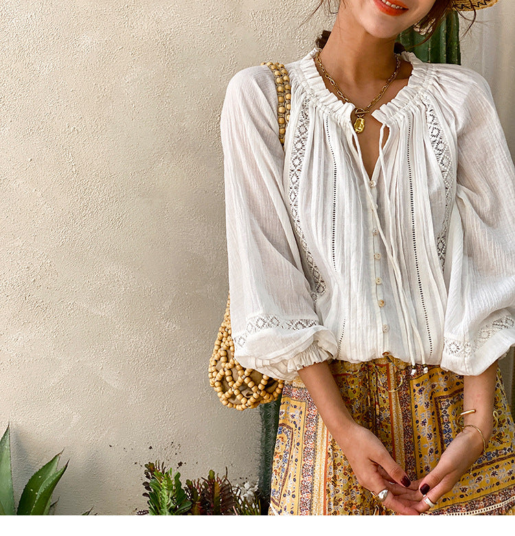 French Cotton Lantern Sleeve Shirt – Soft White