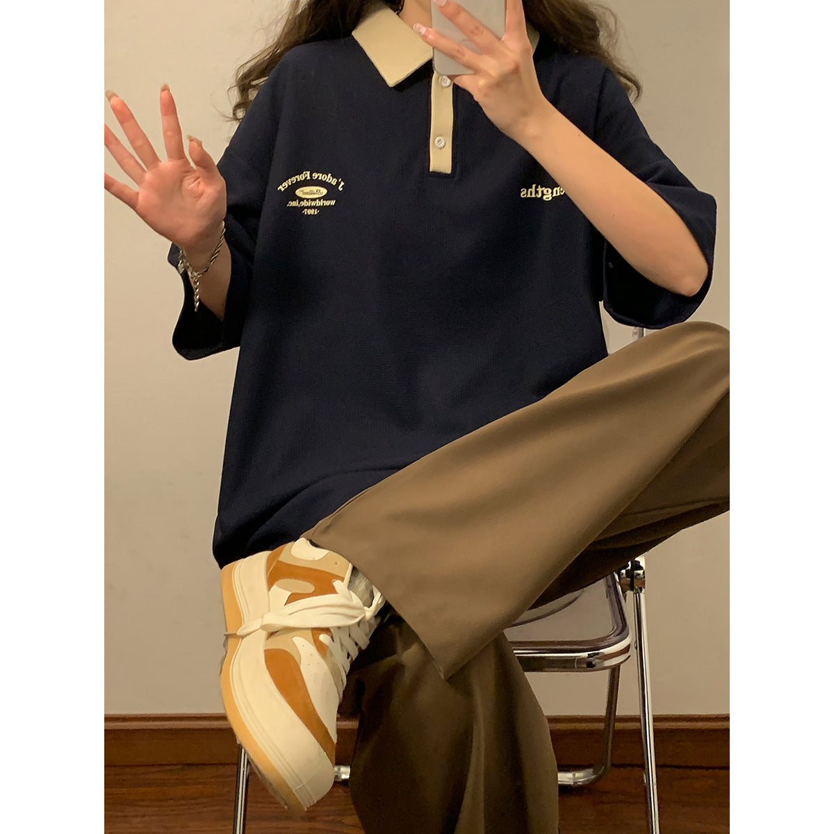 Vintage Relaxed Polo Shirt for Women – Soft Loose Fit