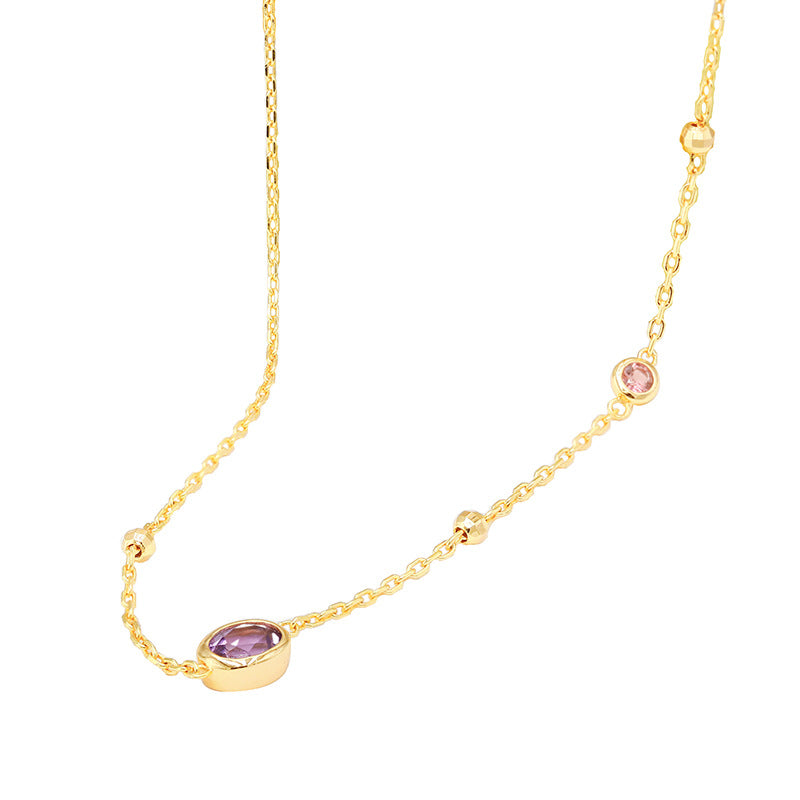 S925 Silver Amethyst Tourmaline Necklace – Simple Elegant Style