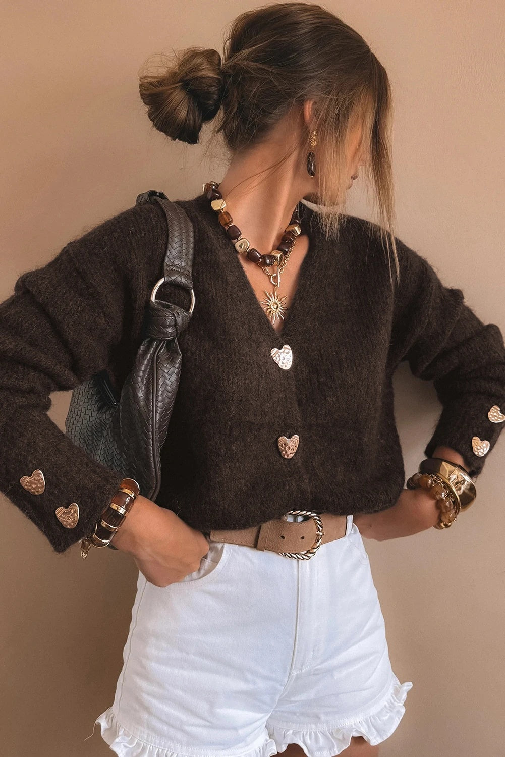 Cozy Metal-Buckle Knit Cardigan – Chic Oversized Fall Layer