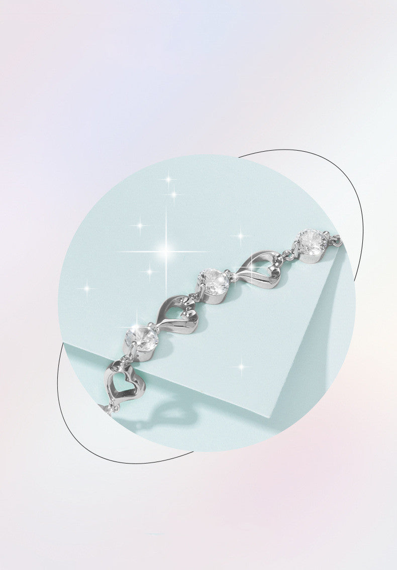 S925 Sterling Silver Loving Heart Zircon Bracelet – Delicate Romantic Shine