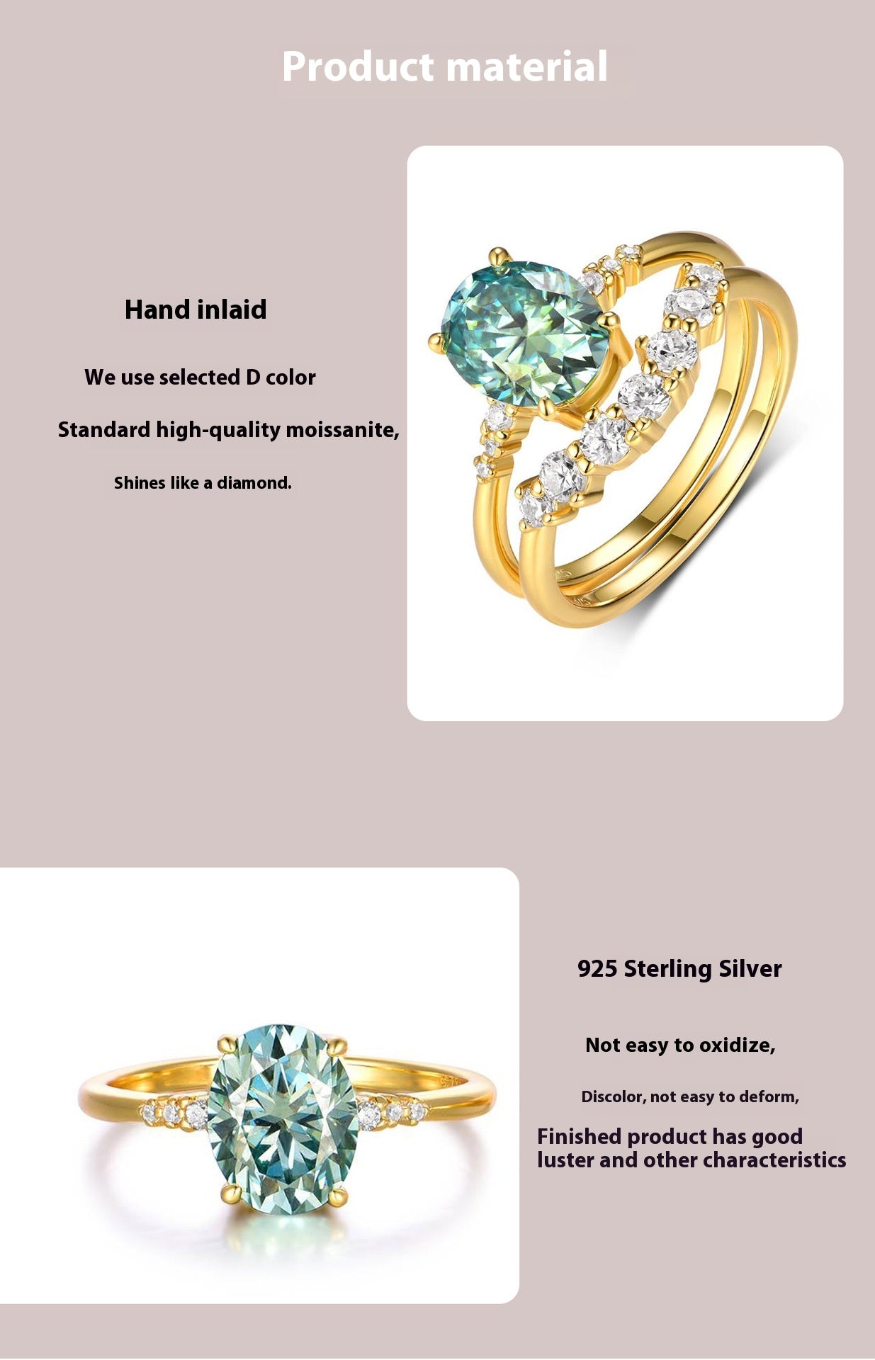 Nalani Luxe — S925 Gold Moissanite Ring Duo with Green Radiant Stone