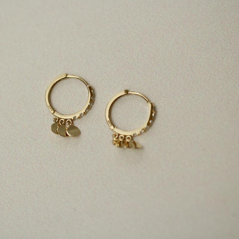 Delicate Gold Mini Leaf & Zircon Hoop Earrings – Minimalist Korean Style
