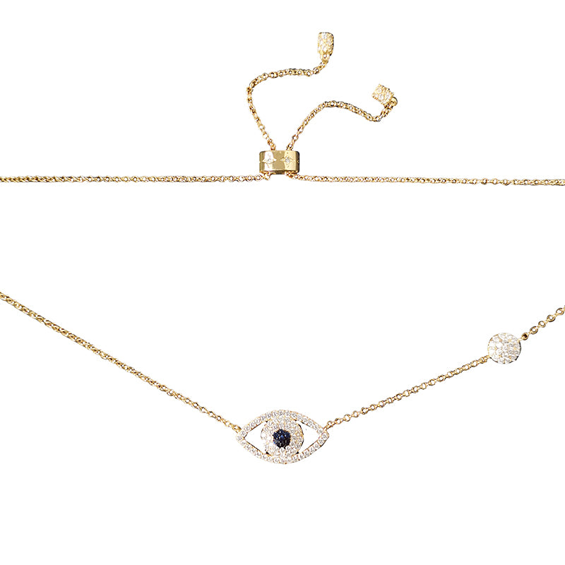 Adjustable Gold Evil Eye Pendant Necklace – Minimalist Protective Charm