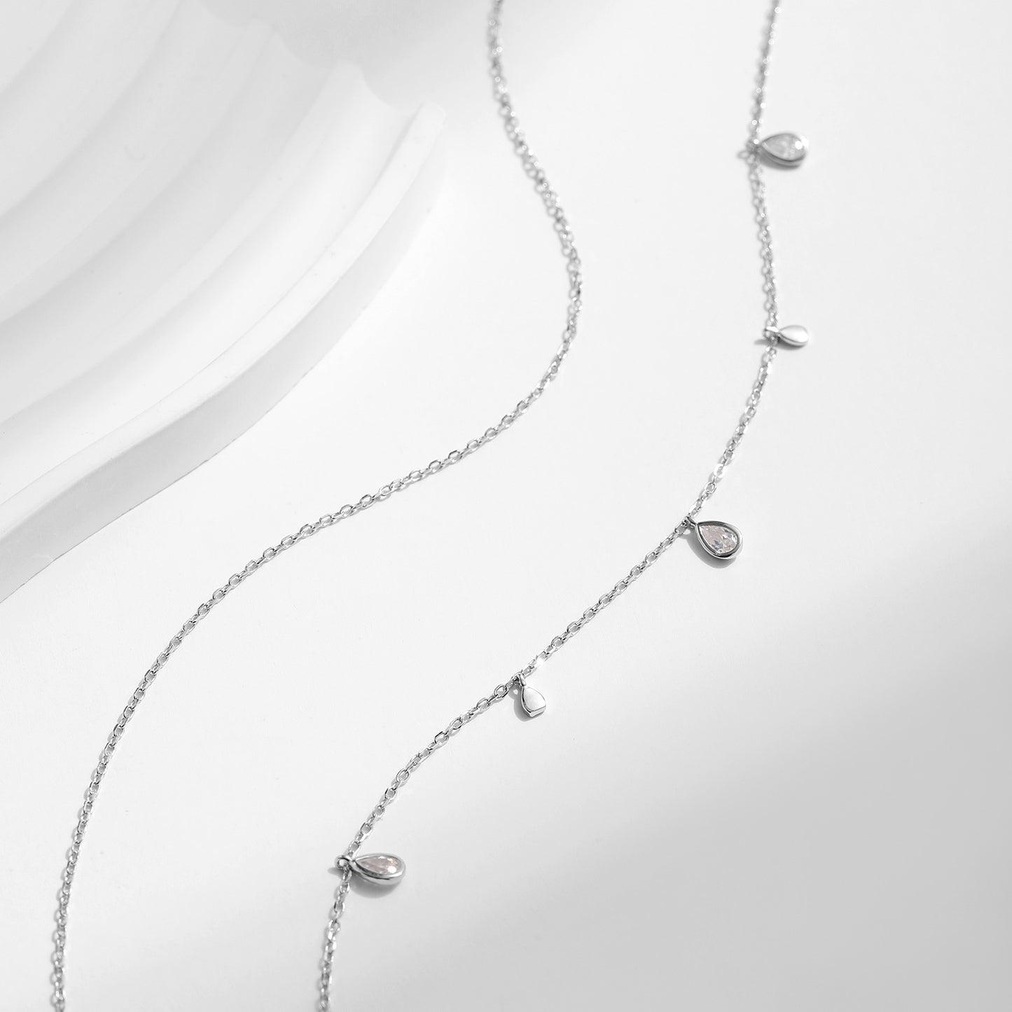 S925 Sterling Silver Double-Layer Water Droplet Necklace – Minimalist Elegant Design