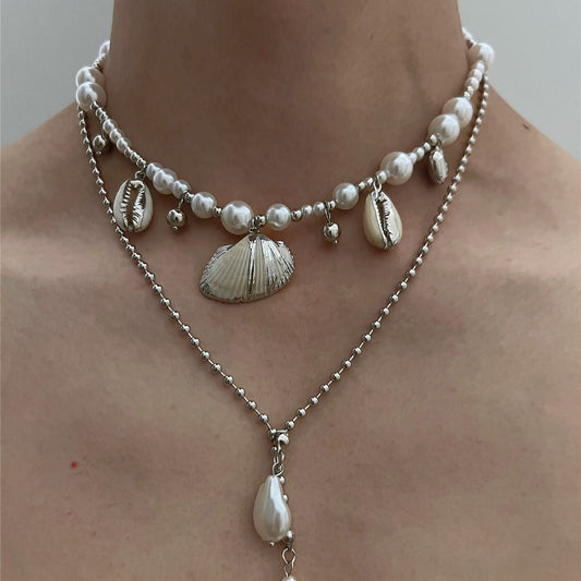 Ocean Pearl & Seashell Double Layer Necklace