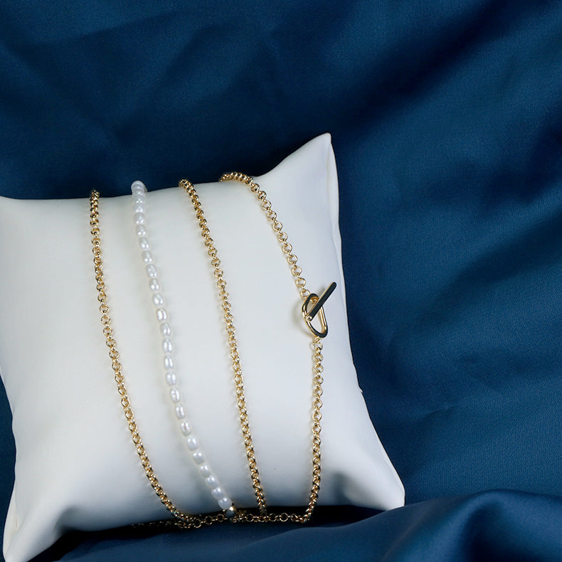 New Freshwater Pearl Overlaid Necklace - Elegant 925 Silver Layered Pearl Chain