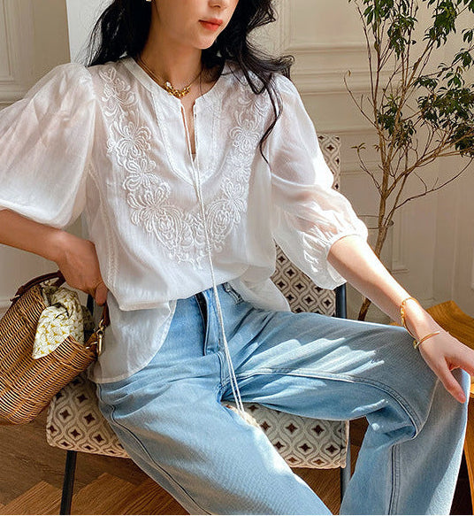 Vacation Embroidered Set – Top & Trousers