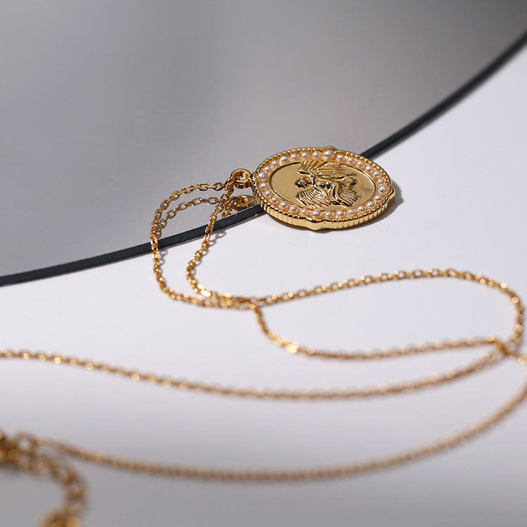 Vintage Angel Medallion Necklace – 925 Silver Pendant on Gold O-Chain