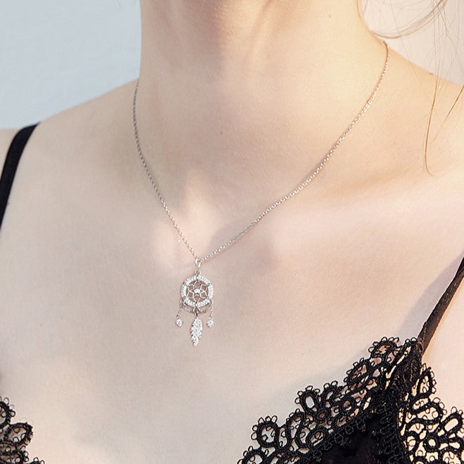 Sterling Silver Dreamcatcher Pendant Necklace – Minimal Elegant Energy Chain