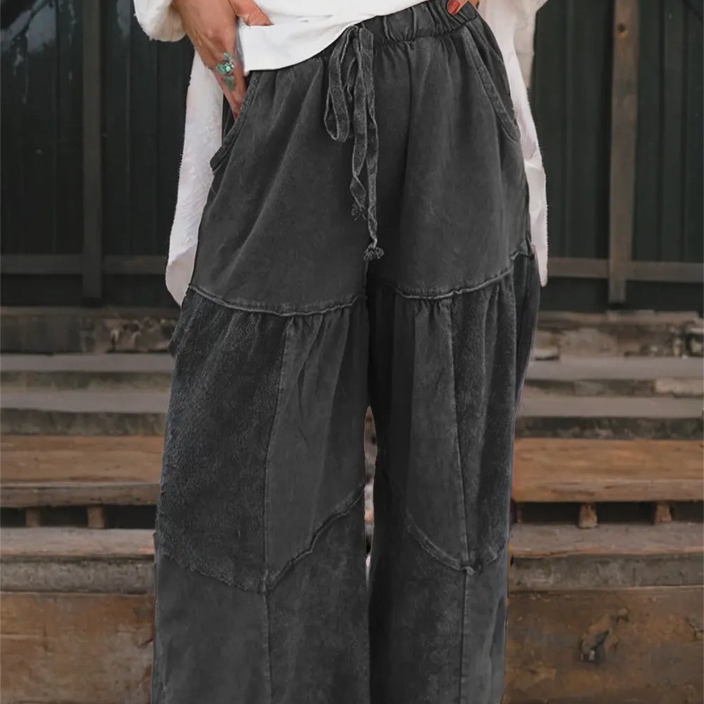 Nalani Mineral Wash Tiered Wide-Leg Pants - Grounded Texture. Effortless Flow