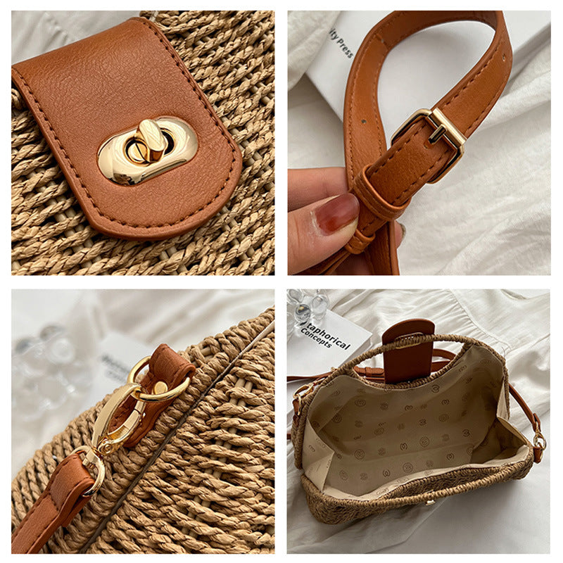 Nalani Woven Straw Crossbody Bag – Summer Bucket Handbag