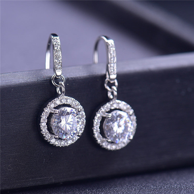 1 Carat Round Moissanite Halo Drop Earrings in 925 Sterling Silver