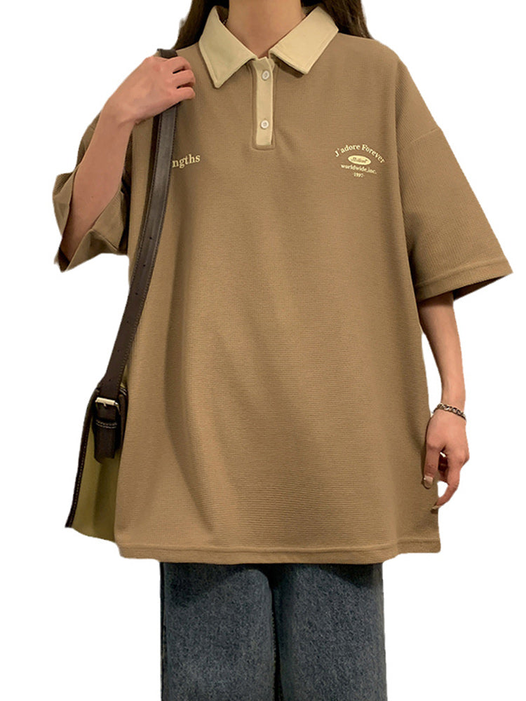 Vintage Relaxed Polo Shirt for Women – Soft Loose Fit