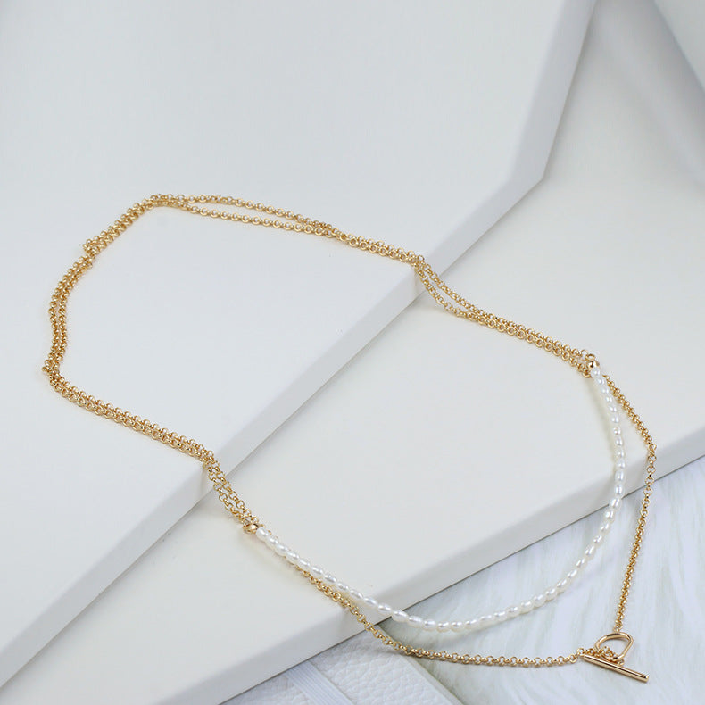 New Freshwater Pearl Overlaid Necklace - Elegant 925 Silver Layered Pearl Chain