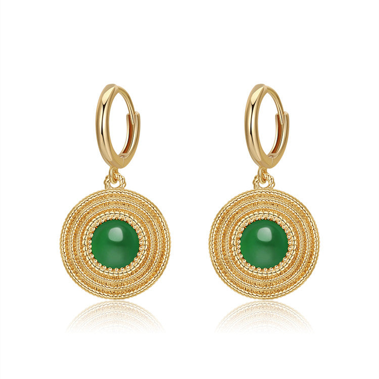 French Vintage Round Medallion Earrings – Gold-Plated Retro Charm