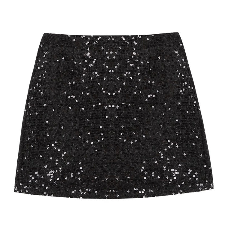 Black sequin skirt on a white background
