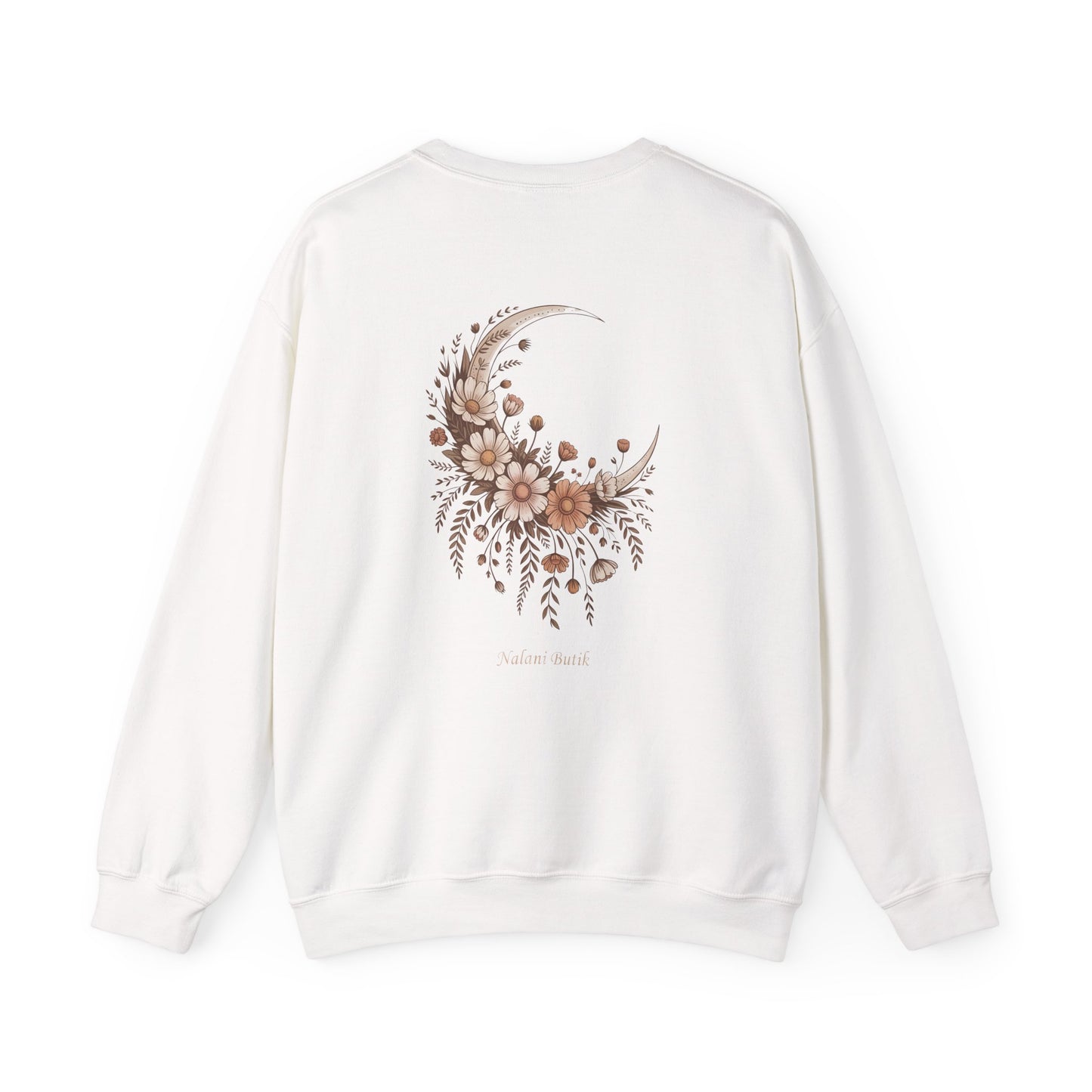 Floral Crescent Moon Crewneck Sweatshirt — Boho Moonlit Floral Graphic