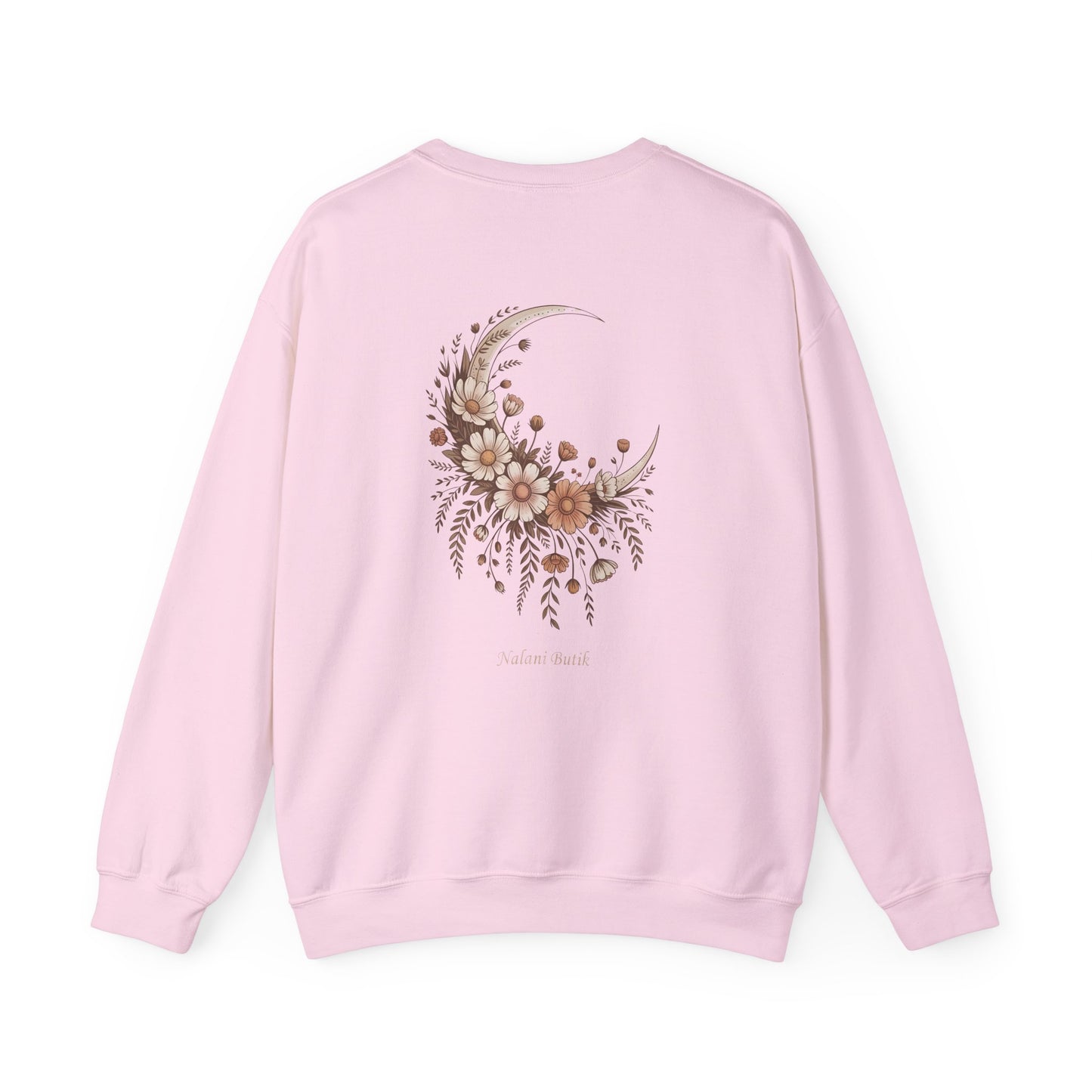 Floral Crescent Moon Crewneck Sweatshirt — Boho Moonlit Floral Graphic