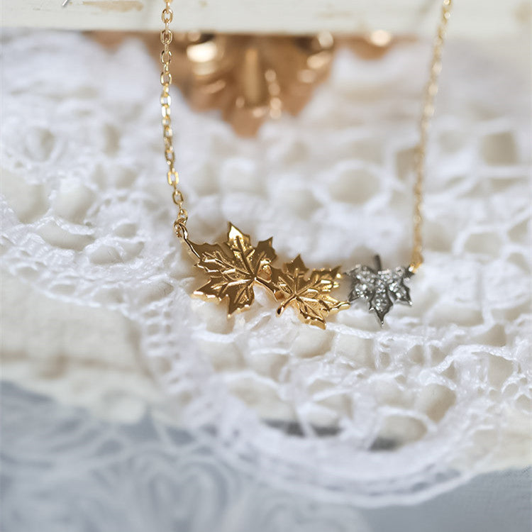 S925 Dual-Tone Maple Leaf Necklace – Gold & Silver Harmony Design