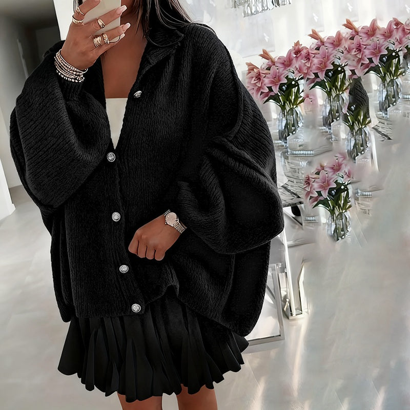 Cozy High Neck Knit Cardigan – Soft Fit with Cuffed Sleeves