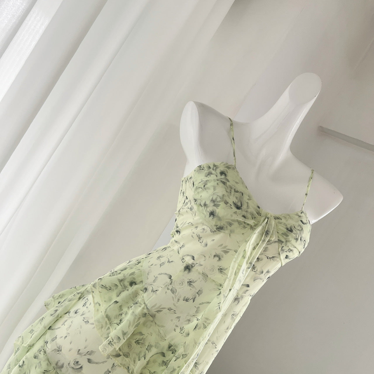 Soft Meadow Floral Chiffon Hi-Low Dress