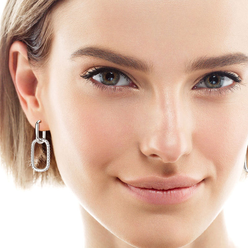 S925 Sterling Silver Moissanite Link Earrings – Modern Minimal Sparkle