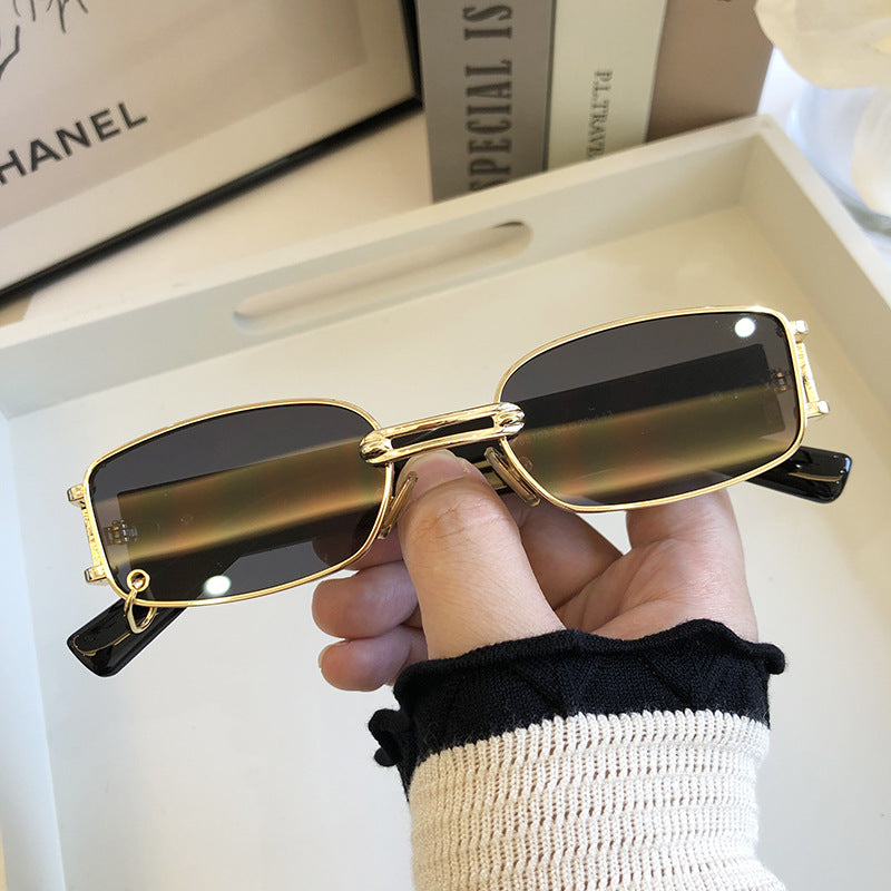 Nalani Retro Rectangle Sunglasses — Gold Frame