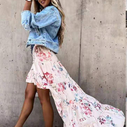 Bohemian Hi-Low Floral Maxi Skirt