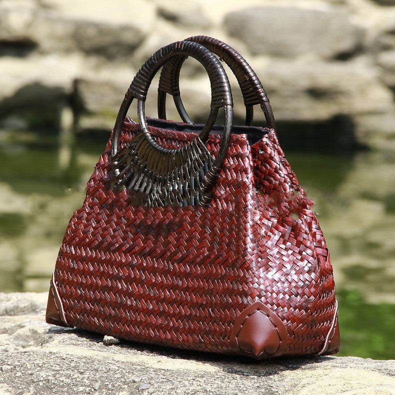 Golden Tides Woven Rattan Summer Handbag