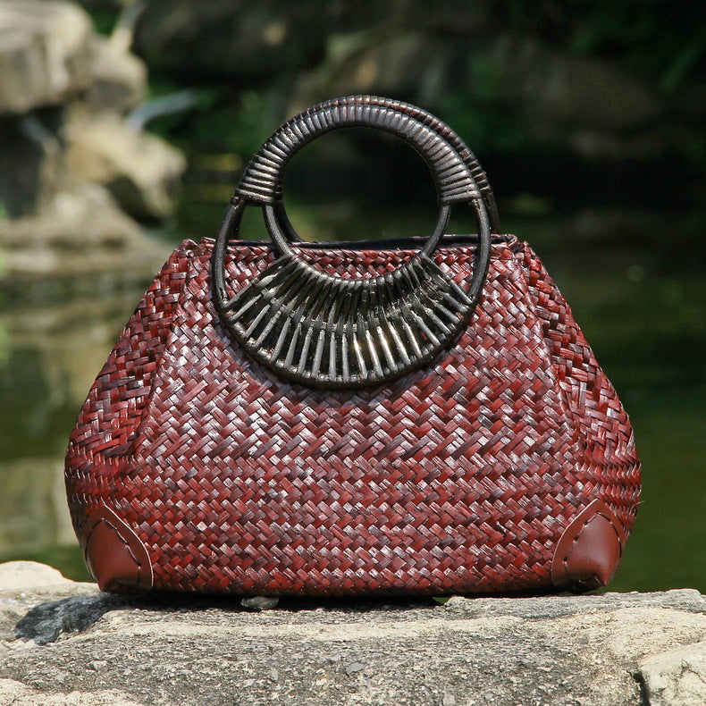 Golden Tides Woven Rattan Summer Handbag