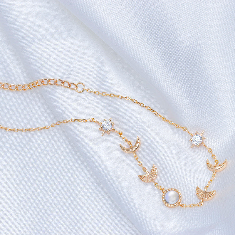 S925 Sterling Silver Star & Moon Bracelet – Natural Moonlight Stone