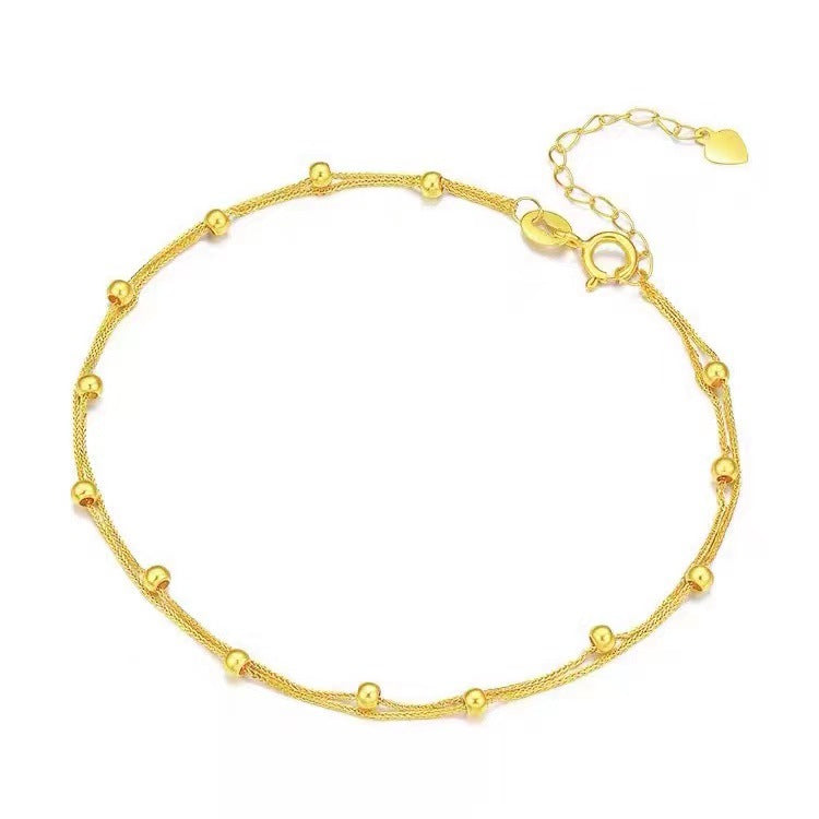 18K Gold Double Layer Pearl Star Bracelet – Delicate AU750 Fine Jewelry