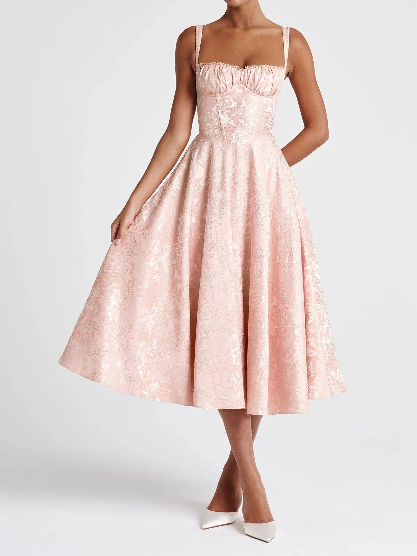 Nalani Luxe - Soft Elegance Midi Dress with Suspenders