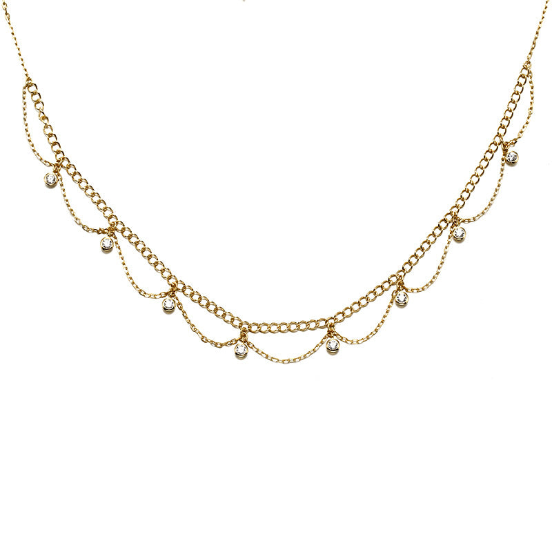 S925 Sterling Silver Multi-Layer Wave Zircon Necklace – Delicate Feminine Choker