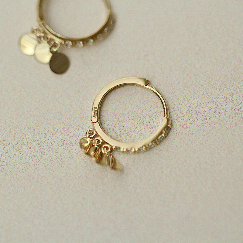 Delicate Gold Mini Leaf & Zircon Hoop Earrings – Minimalist Korean Style