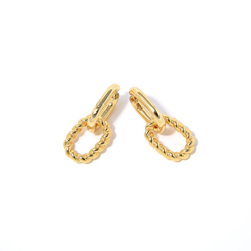S925 Gold-Plated Double Ring Buckle Earrings – Detachable Modern Geometry