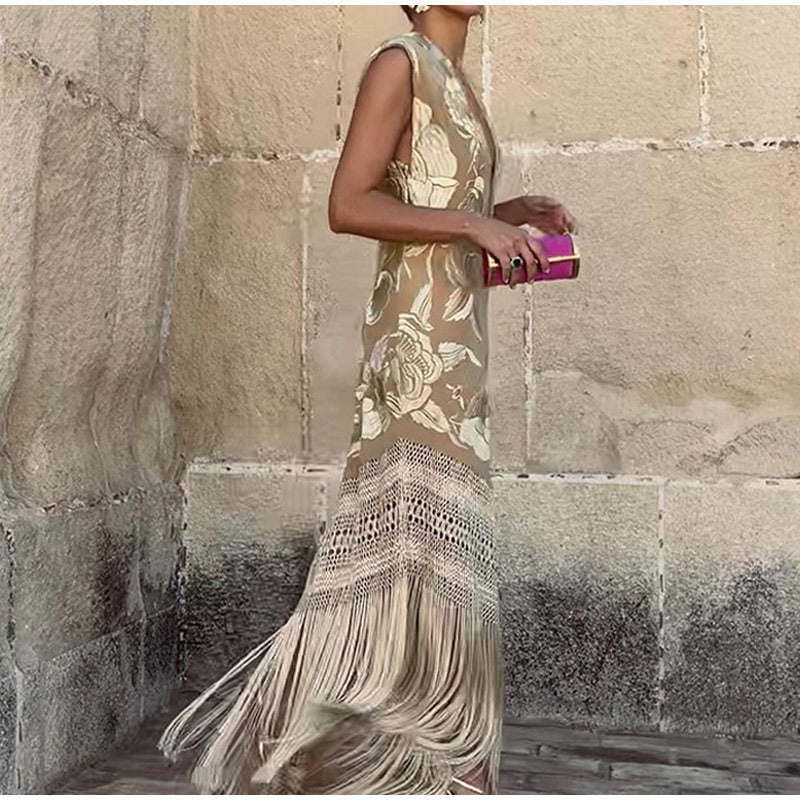 Soft Ember Embroidered Asymmetrical Maxi Dress