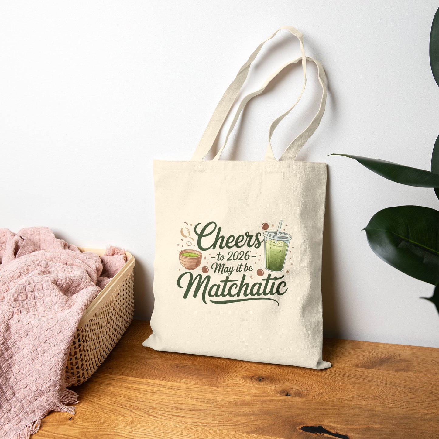 Matcha Vibes Cotton Canvas Tote Bag - Cheers to 2026!