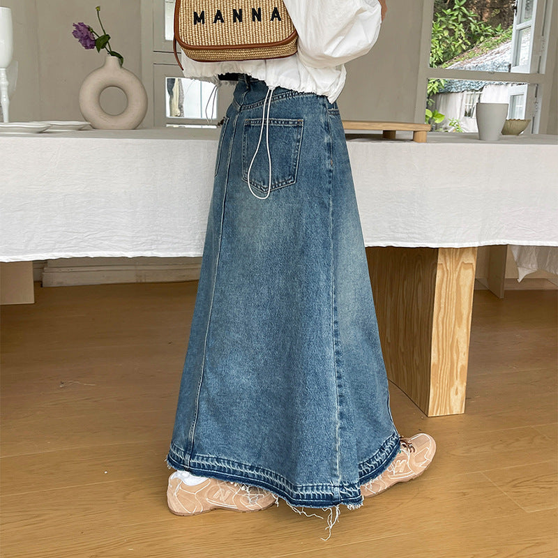 Soft Vintage High-Waist Denim Maxi Skirt